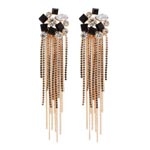 Geometrical Crystal Rhinestone Chain Tassel Fashion Draping Earrings