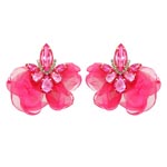 Metal Crystal Stone Chiffon Floral Chic Earrings