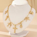 Multi Cross Heart Bow Pendants Neckalce