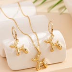 Gold Whimsical Puppy Pendant Jewelry Set