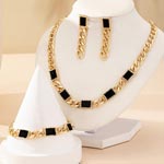 Black Rectangle Charm Gold Chain Jewelry Set